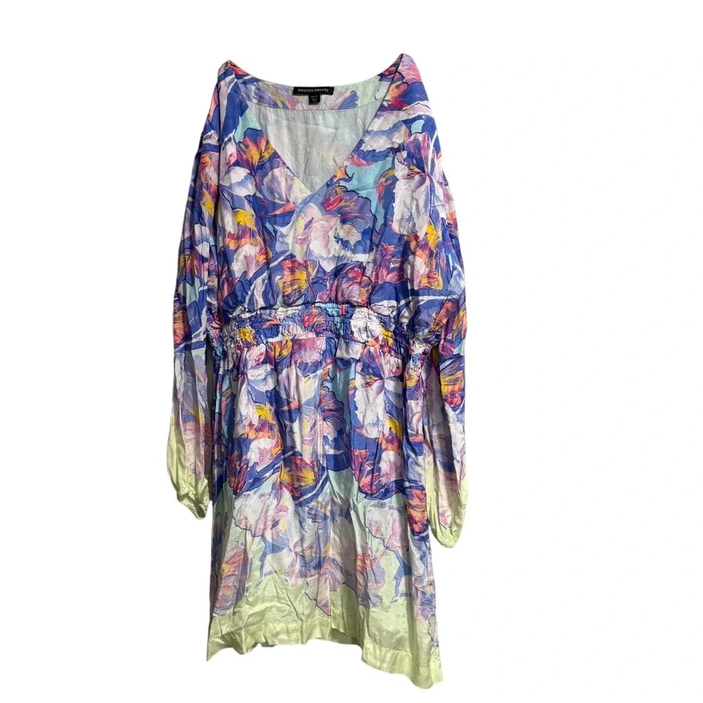 Boston Proper Floral Viscose Smocked Waist V-Neck Dress XL Boho cottagecore - Picture 1 of 8